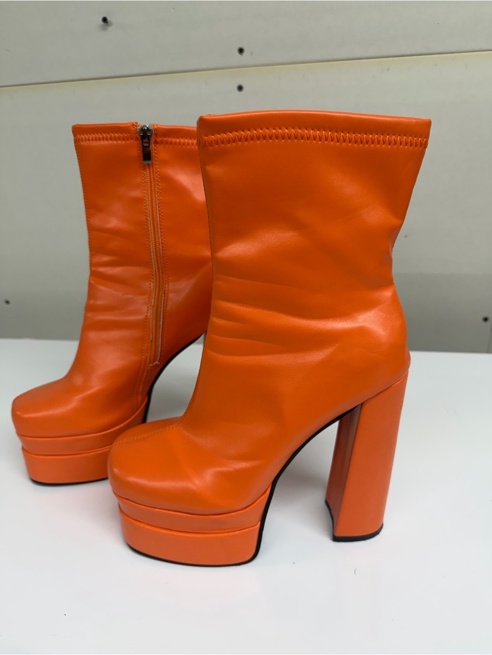 Women's Platform Ankle Boots - Orange